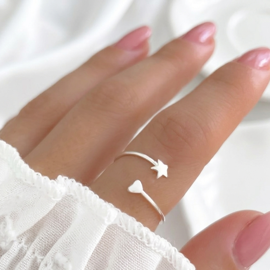 Anel Regulável Estrela e Coração